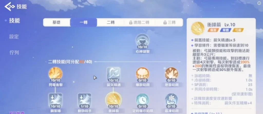 RO世界之旅弓箭手技能樹