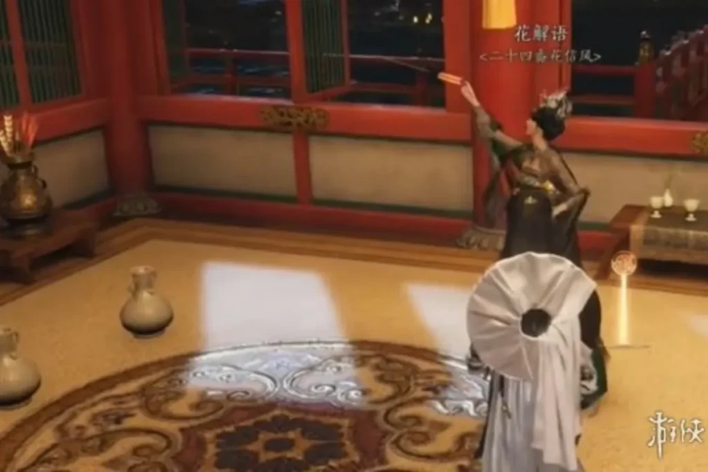 在一樓與花解語比賽投壺。