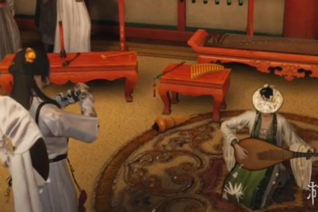 與凌玉茗一起彈琴。