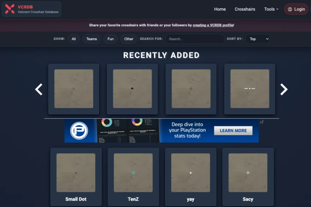 VCRDB 為玩家統整許多新的 Valorant 準星