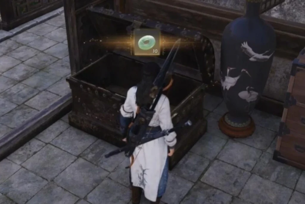 進入屋子,打開寶箱後獲得 5 個晚雪間殘頁